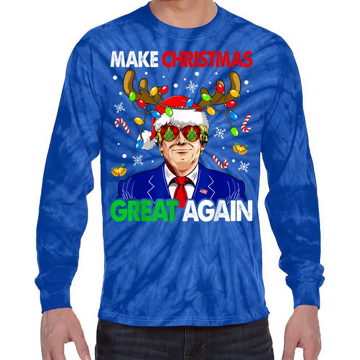 Make Christmas Great Again Funny Trump Ugly Christmas Tie-Dye Long Sleeve Shirt