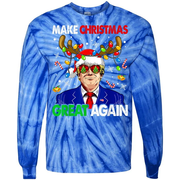 Make Christmas Great Again Funny Trump Ugly Christmas Tie-Dye Long Sleeve Shirt