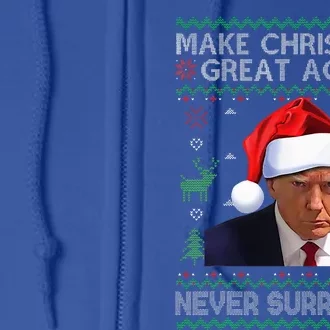 Make Christmas Great Again Trump Mug Shot Never Surrender Full Zip Hoodie