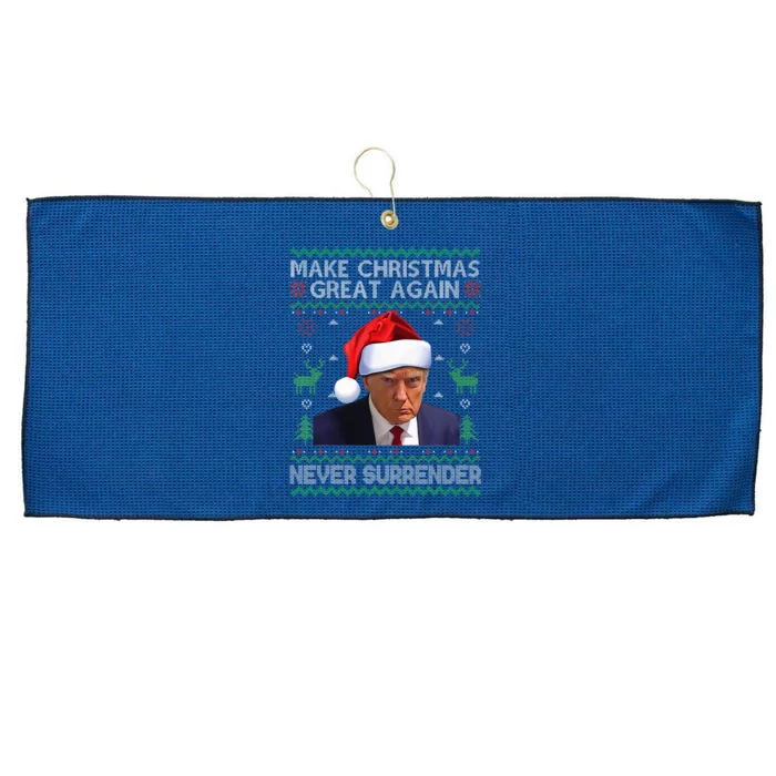 Make Christmas Great Again Trump Mug Shot Never Surrender Large Microfiber Waffle Golf Towel