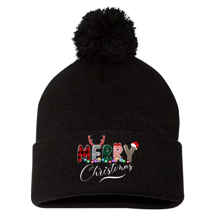 Merry Christmas Holiday Cute Patterns Pom Pom 12in Knit Beanie