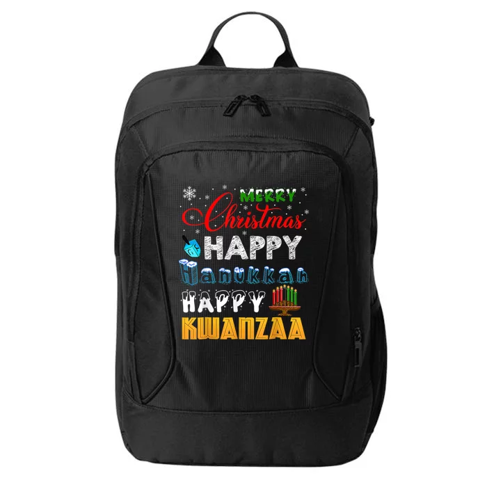 Merry Christmas Happy Hanukkah Happy Kwanzaa City Backpack