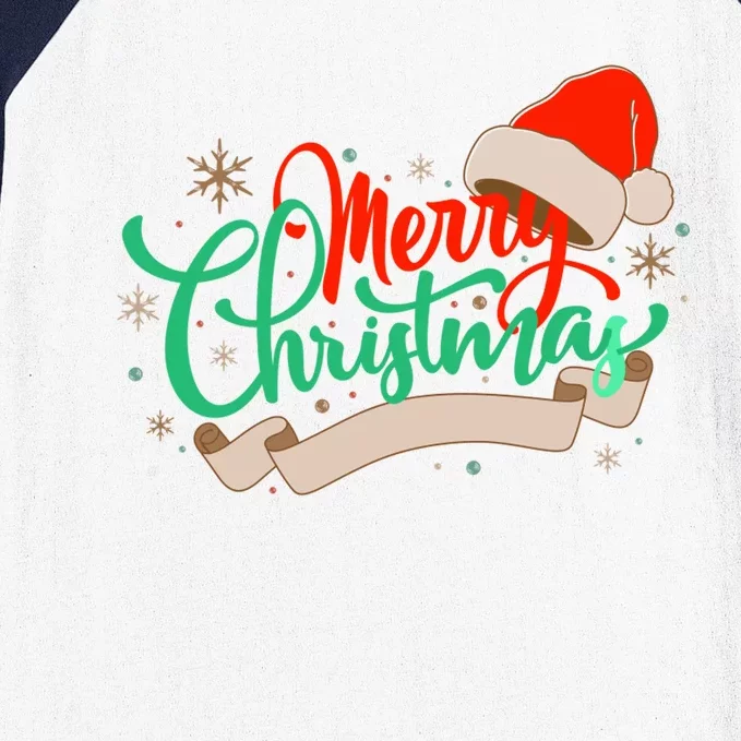 Merry Christmas Holiday Santa Snowflake Baseball Sleeve Shirt