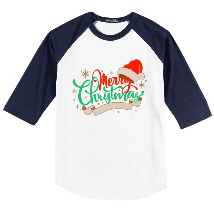 Merry Christmas Holiday Santa Snowflake Baseball Sleeve Shirt