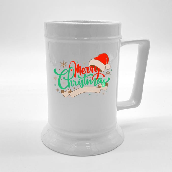 Merry Christmas Holiday Santa Snowflake Front & Back Beer Stein