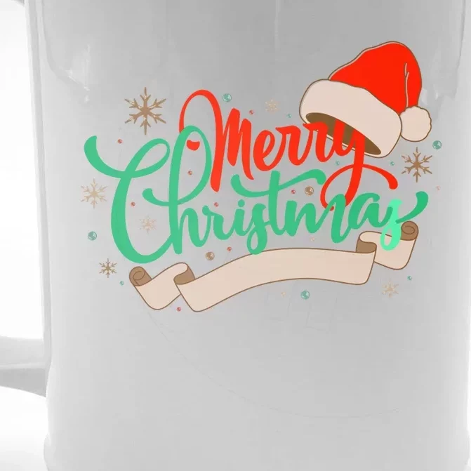 Merry Christmas Holiday Santa Snowflake Front & Back Beer Stein