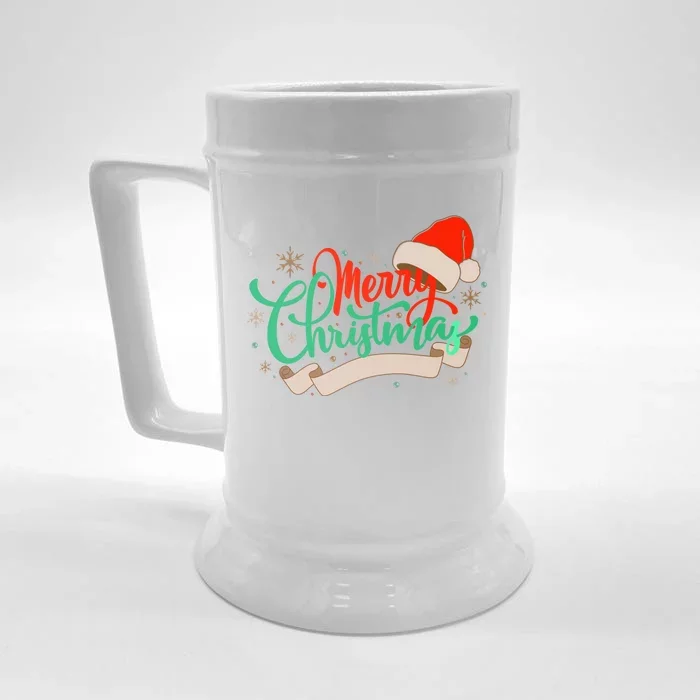 Merry Christmas Holiday Santa Snowflake Front & Back Beer Stein