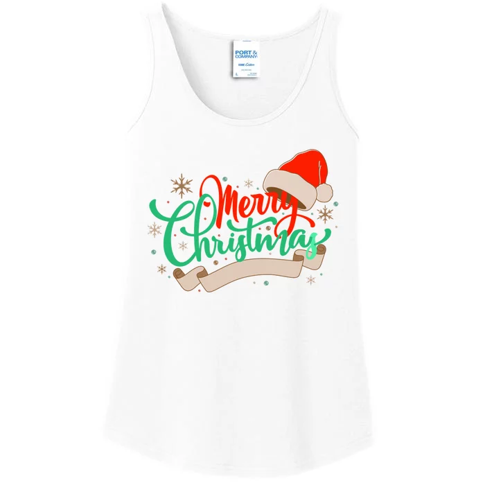 Merry Christmas Holiday Santa Snowflake Ladies Essential Tank