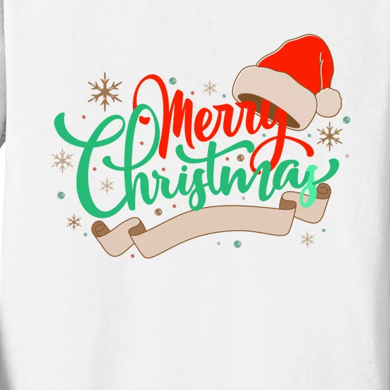 Merry Christmas Holiday Santa Snowflake Kids Long Sleeve Shirt