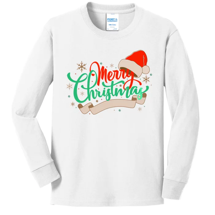 Merry Christmas Holiday Santa Snowflake Kids Long Sleeve Shirt