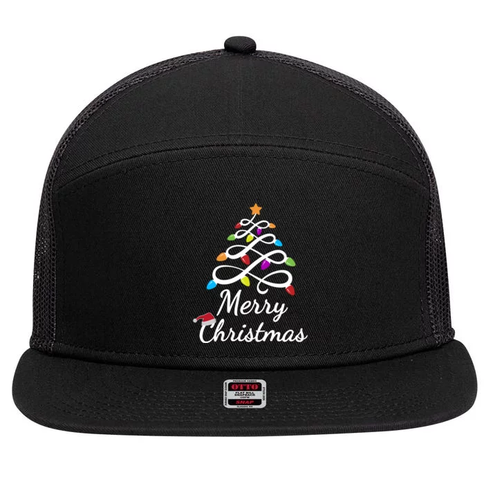 Merry Christmas Holiday Tree Lights Funny Gift 7 Panel Mesh Trucker Snapback Hat