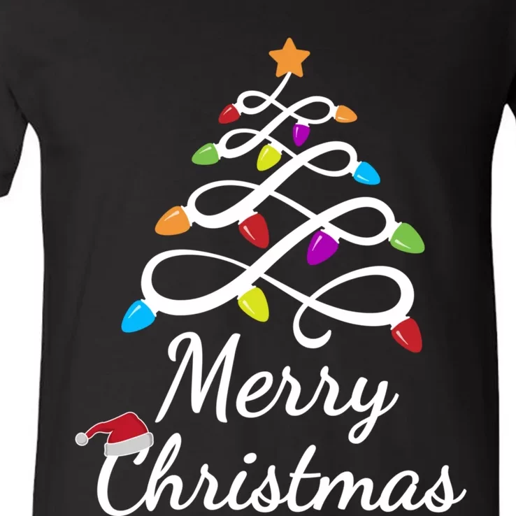 Merry Christmas Holiday Tree Lights Funny Gift V-Neck T-Shirt