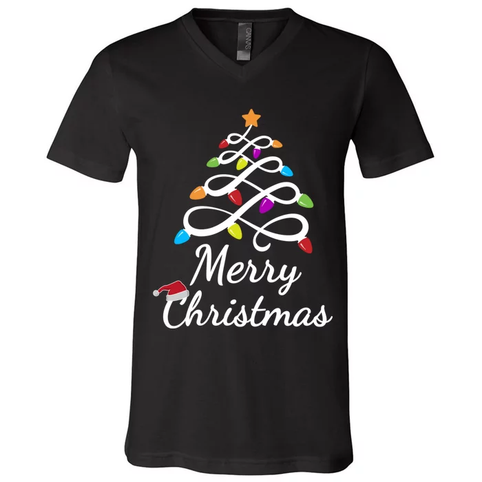 Merry Christmas Holiday Tree Lights Funny Gift V-Neck T-Shirt