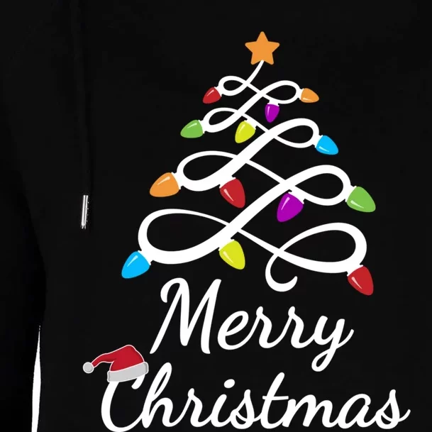 Merry Christmas Holiday Tree Lights Funny Gift Womens Funnel Neck Pullover Hood