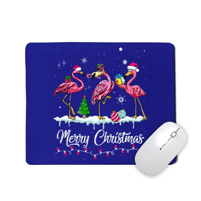 Merry Christmas Hat Santa Flamingo Snow Xmas Pajamas Mousepad