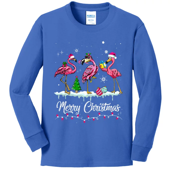 Merry Christmas Hat Santa Flamingo Snow Xmas Pajamas Kids Long Sleeve Shirt