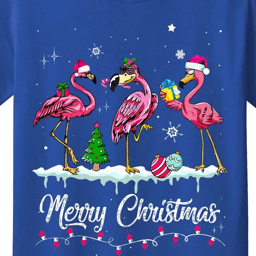 Merry Christmas Hat Santa Flamingo Snow Xmas Pajamas Kids T-Shirt