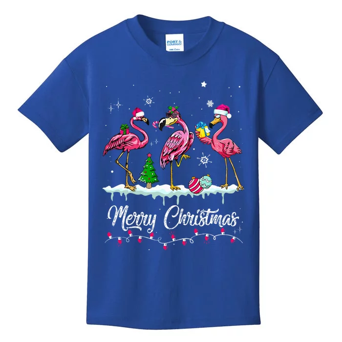 Merry Christmas Hat Santa Flamingo Snow Xmas Pajamas Kids T-Shirt