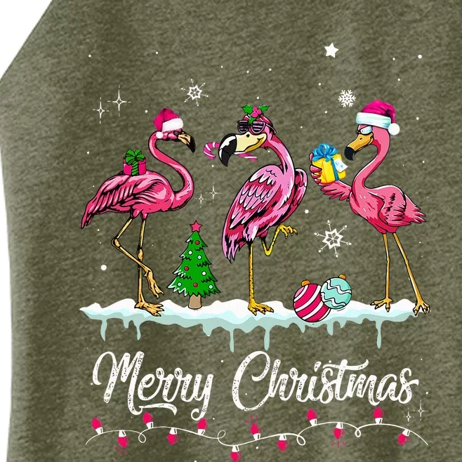 Merry Christmas Hat Santa Flamingo Snow Xmas Pajamas Women’s Perfect Tri Rocker Tank