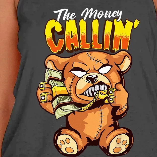 Money Calling Hip Hop Teddy Bear Gangster Rap Drip Swag Dope Women's Knotted Racerback Tank