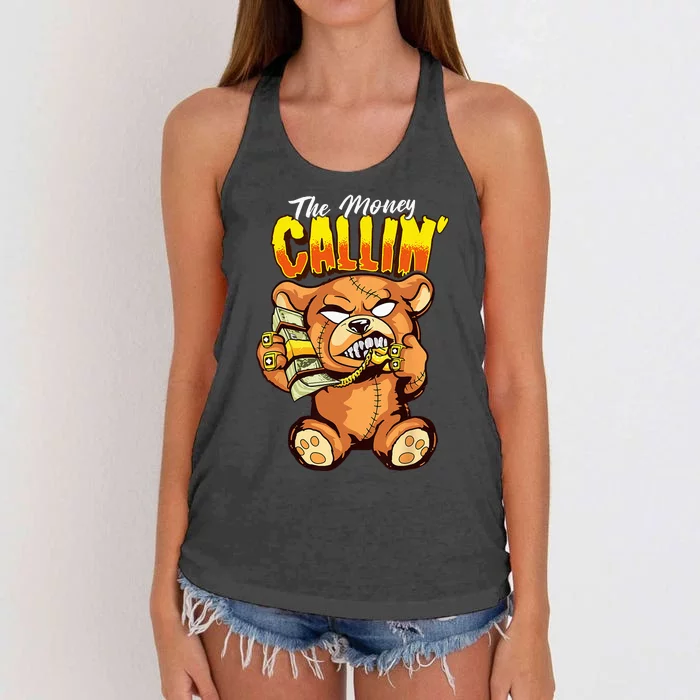 Money Calling Hip Hop Teddy Bear Gangster Rap Drip Swag Dope Women's Knotted Racerback Tank