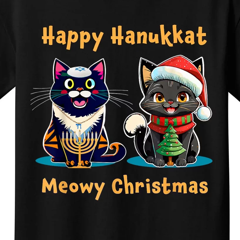 Merry Christmas Happy Hanukkah Jewish Christian Cat Lovers Kids T-Shirt