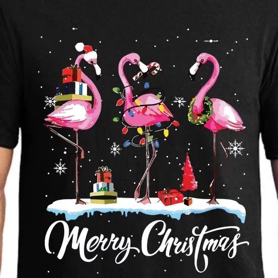 Merry Christmas Hat Santa Flamingo Light Snow Xmas Pajamas Pajama Set