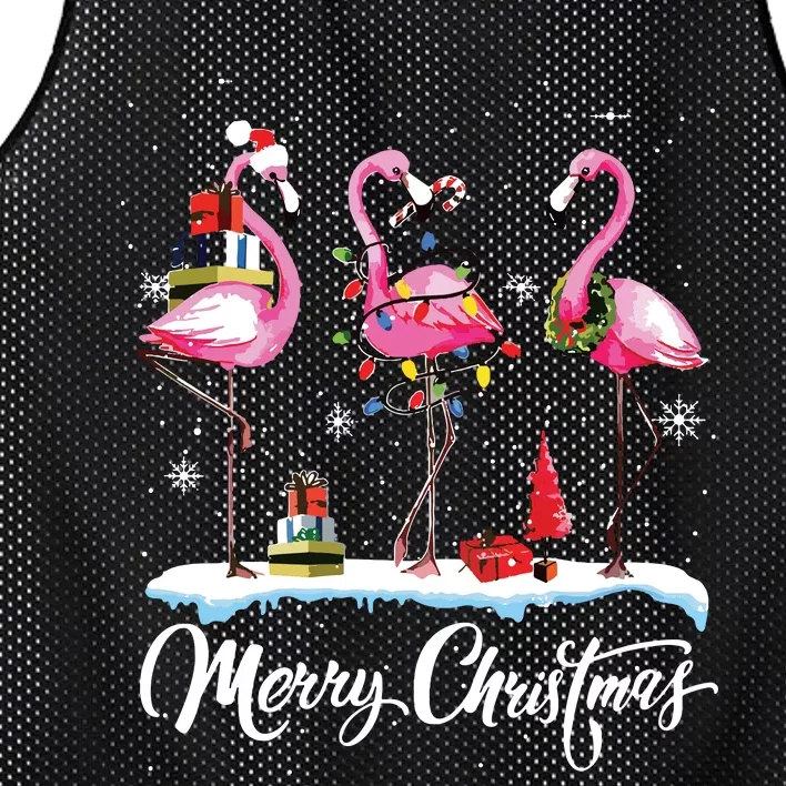 Merry Christmas Hat Santa Flamingo Light Snow Xmas Pajamas Mesh Reversible Basketball Jersey Tank