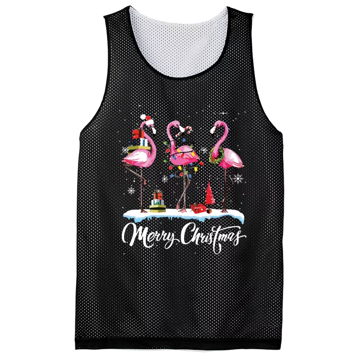 Merry Christmas Hat Santa Flamingo Light Snow Xmas Pajamas Mesh Reversible Basketball Jersey Tank