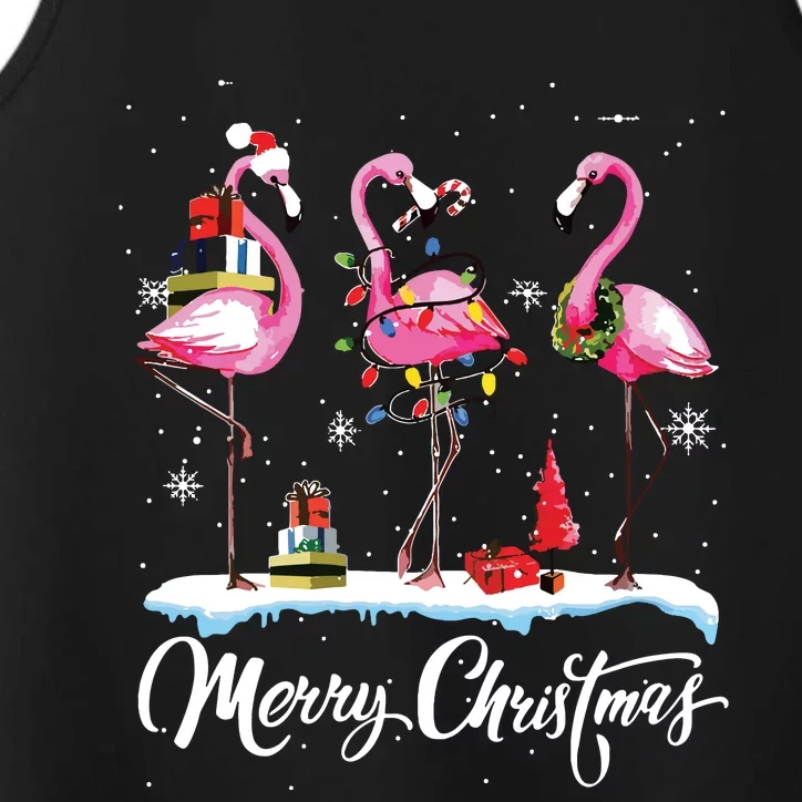 Merry Christmas Hat Santa Flamingo Light Snow Xmas Pajamas Performance Tank