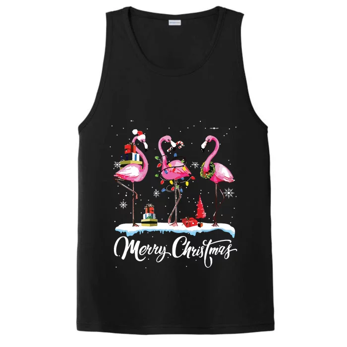 Merry Christmas Hat Santa Flamingo Light Snow Xmas Pajamas Performance Tank