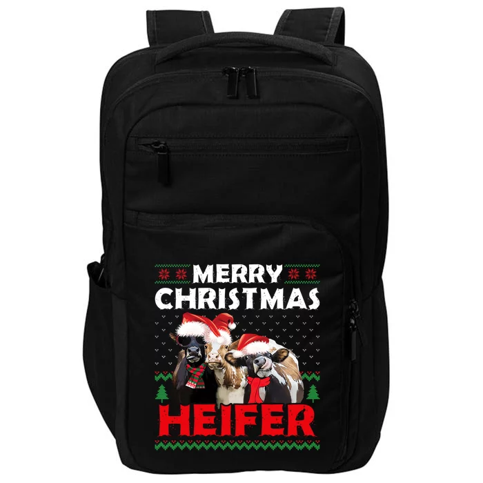 Merry Christmas Heifers Funny Cows Snowing Ugly Xmas Sweater Gift Impact Tech Backpack