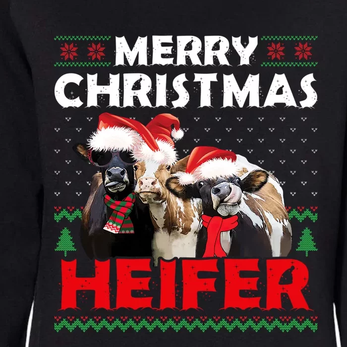 Merry Christmas Heifers Funny Cows Snowing Ugly Xmas Sweater Gift Womens California Wash Sweatshirt