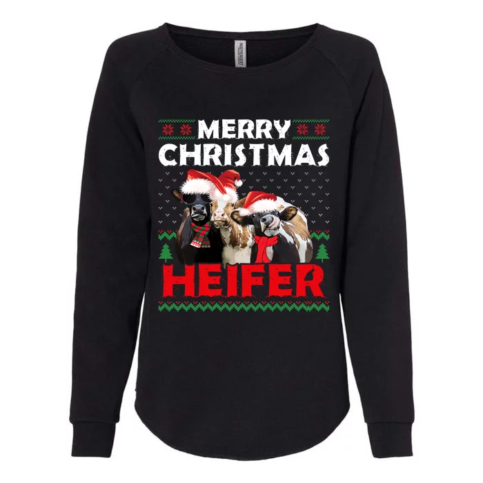 Merry Christmas Heifers Funny Cows Snowing Ugly Xmas Sweater Gift Womens California Wash Sweatshirt