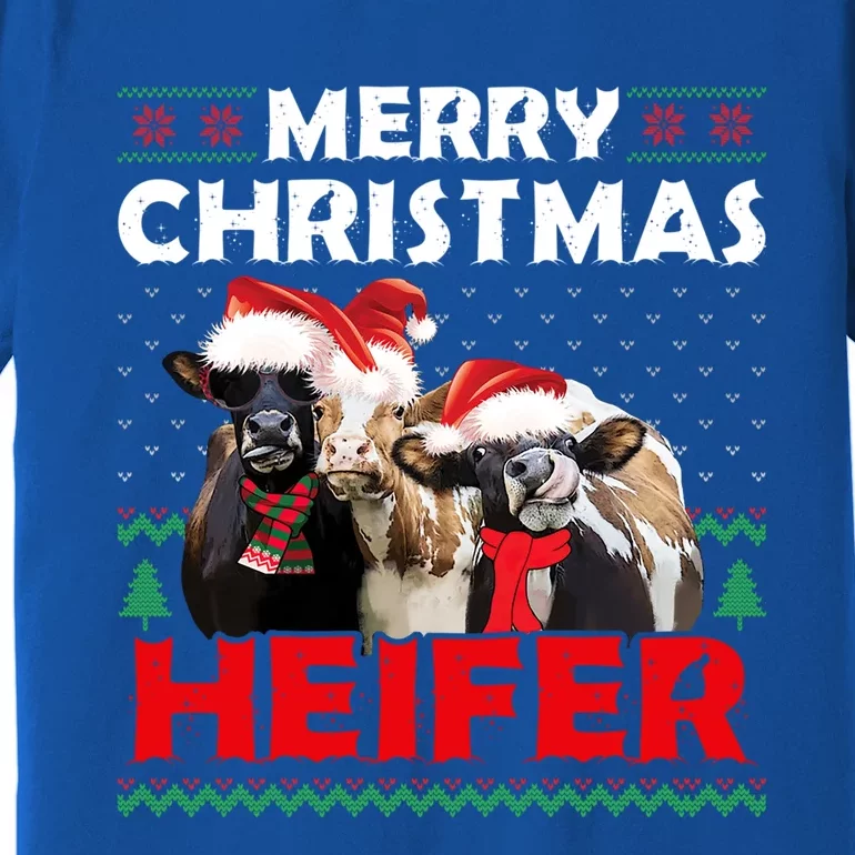 Merry Christmas Heifers Funny Cows Snowing Ugly Xmas Sweater Gift Premium T-Shirt