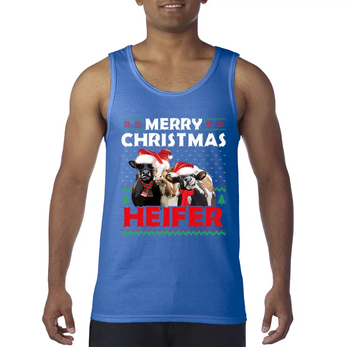 Merry Christmas Heifers Funny Cows Snowing Ugly Xmas Sweater Gift Tank Top