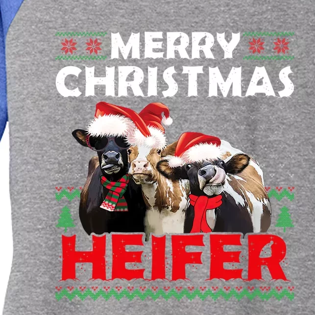 Merry Christmas Heifers Funny Cows Snowing Ugly Xmas Sweater Gift Women's Tri-Blend 3/4-Sleeve Raglan Shirt