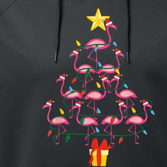 Merry Christmas Hat Santa Flamingo Light Snow Xmas Pajamas Performance Fleece Hoodie