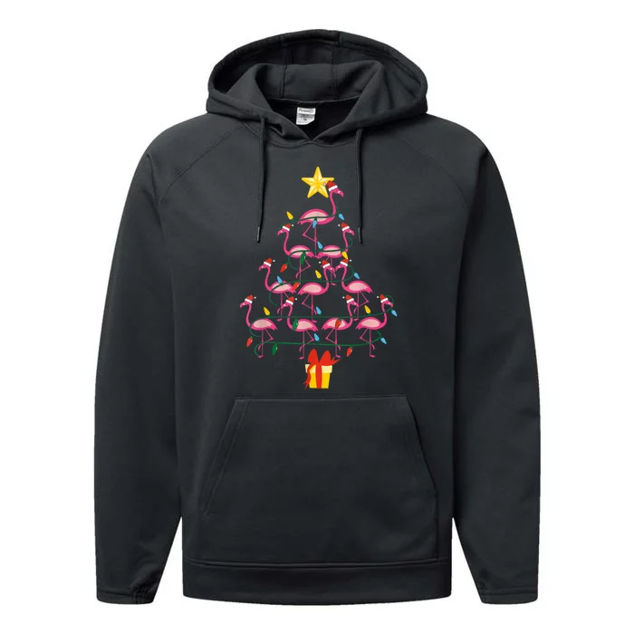 Merry Christmas Hat Santa Flamingo Light Snow Xmas Pajamas Performance Fleece Hoodie