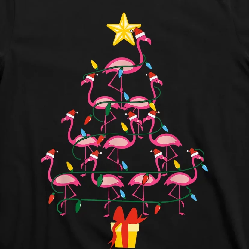 Merry Christmas Hat Santa Flamingo Light Snow Xmas Pajamas T-Shirt