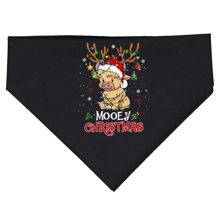 Mooey Christmas Highland Cow Xmas Light Santa Hat USA-Made Doggie Bandana