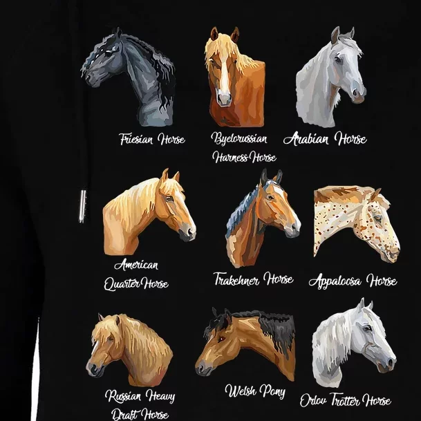 Merry Christmas Horse Breeds Equestrian Cowboy Cowgirl Xmas Womens Funnel Neck Pullover Hood