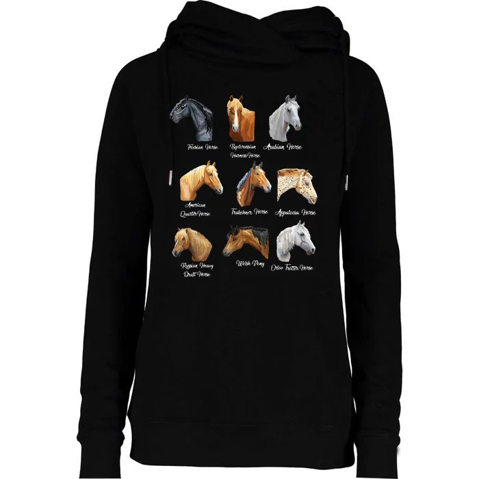 Merry Christmas Horse Breeds Equestrian Cowboy Cowgirl Xmas Womens Funnel Neck Pullover Hood