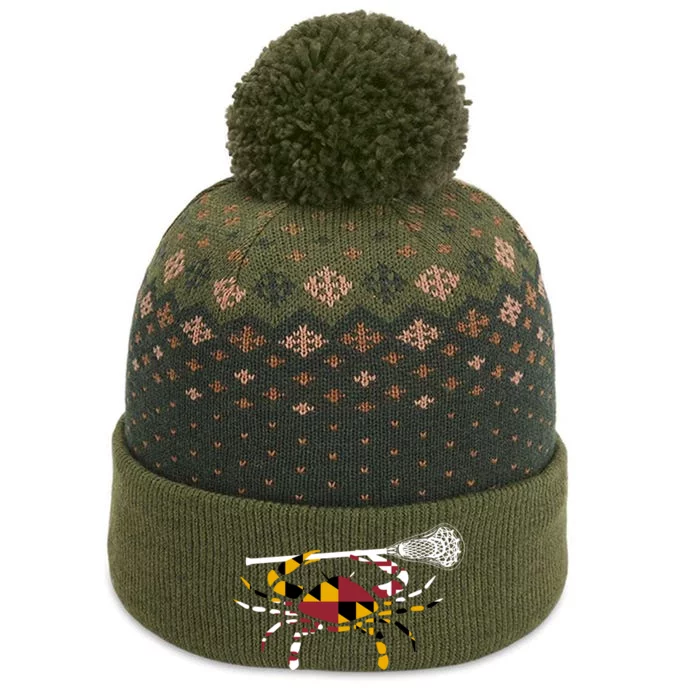 Maryland Crab Holding Lacrosse Stick Boys Girls Lax Funny Gift The Baniff Cuffed Pom Beanie