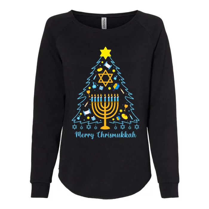 Merry Chrismukkah Happy Hanukkah Christmas Santa Hat Menorah Womens California Wash Sweatshirt