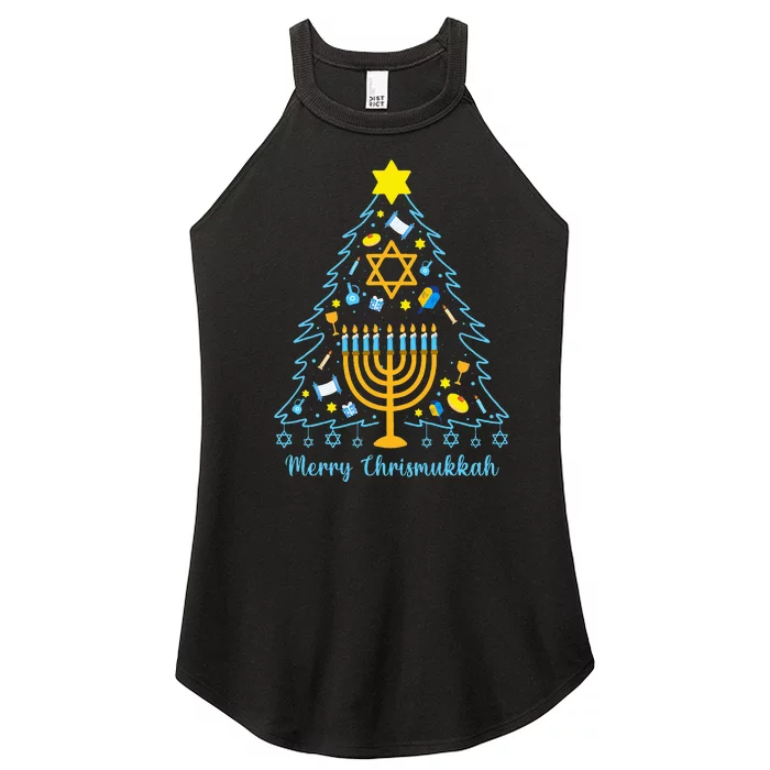 Merry Chrismukkah Happy Hanukkah Christmas Santa Hat Menorah Women’s Perfect Tri Rocker Tank