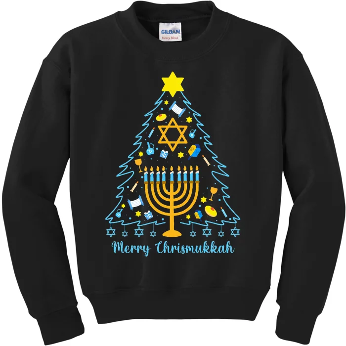 Merry Chrismukkah Happy Hanukkah Christmas Santa Hat Menorah Kids Sweatshirt