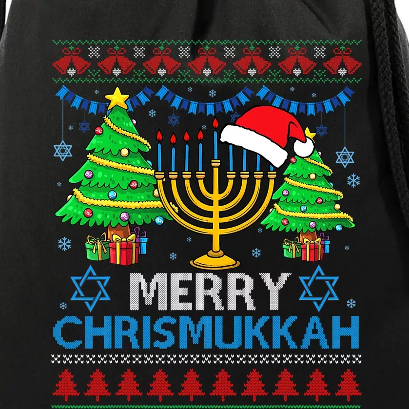 Merry Chrismukkah Happy Hanukkah Christmas Santa Hat Drawstring Bag