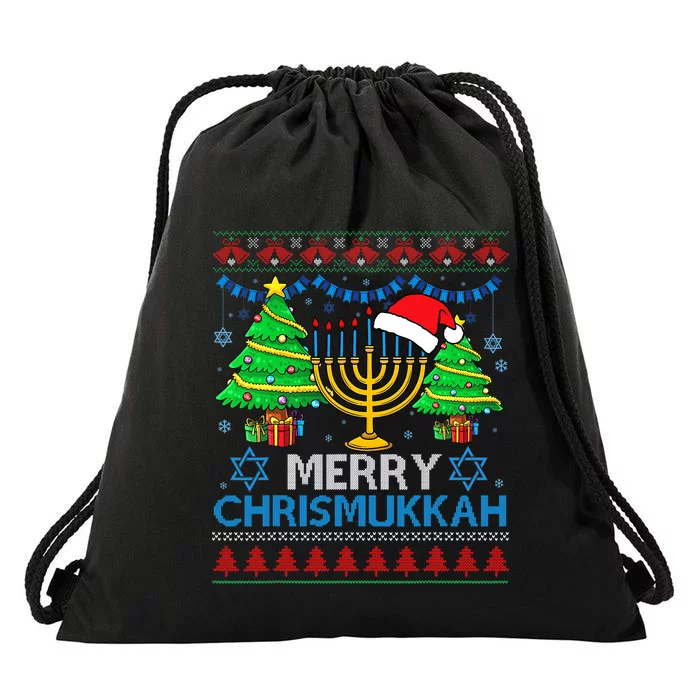 Merry Chrismukkah Happy Hanukkah Christmas Santa Hat Drawstring Bag