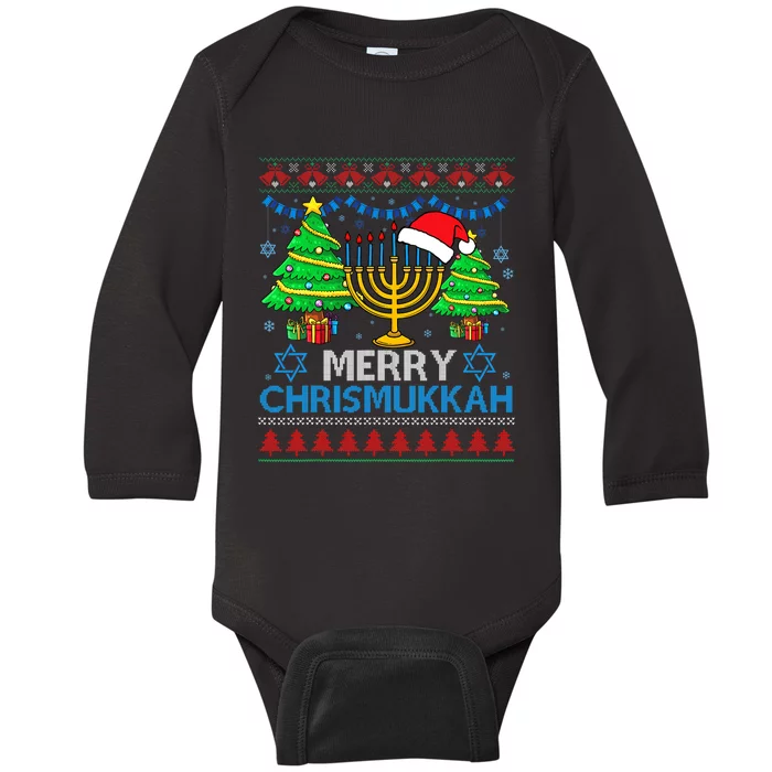 Merry Chrismukkah Happy Hanukkah Christmas Santa Hat Baby Long Sleeve Bodysuit